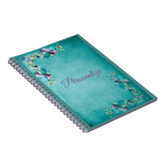 Victoriaans bloemen roos elegant blauwgroen paars notitieboek (Rechterzijde)