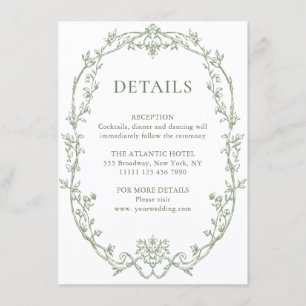 Victoriaans Bloemen Sage Green Wedding Details Informatiekaartje