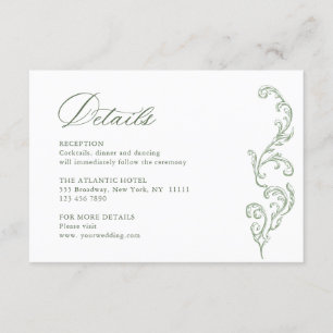 Victoriaans  Bloemen Sage Green Wedding Details Informatiekaartje