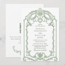Victoriaans  Bloemen Sage Green Wedding QR-code