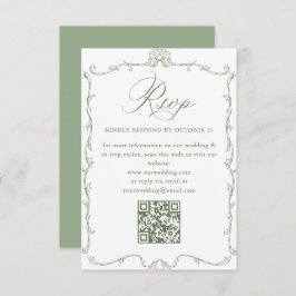 Victoriaans  Bloemen Sage Green Wedding QR-code RSVP Kaartje
