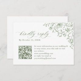 Victoriaans  Bloemen Sage Green Wedding QR-code RSVP Kaartje