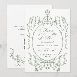 Victoriaans  Bloemen Sage Green Wedding QR-code Save The Date