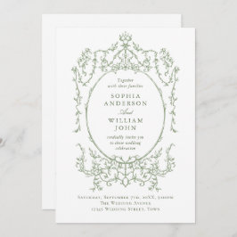 Victoriaans  Bloemen Sage Groen QR code Trouwen Kaart