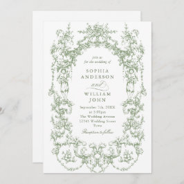Victoriaans  Bloemen Sage Groen QR code Trouwen Kaart