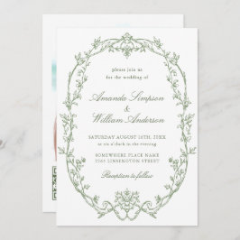 Victoriaans  Bloemen Sage Groen QR code Trouwen Kaart