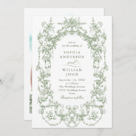 Victoriaans  Bloemen Sage Groen QR code Trouwen Kaart