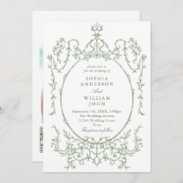 Victoriaans  Bloemen Sage Groen QR code Trouwen Kaart