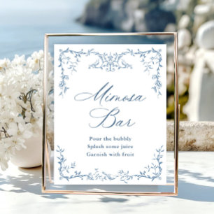 Victoriaans Bloemen Stoffig Blauw Mimosa Bar Teke Poster