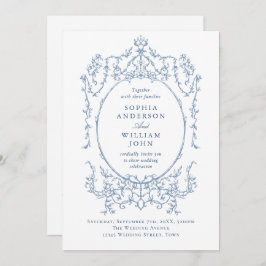 Victoriaans  Bloemen Stoffig Blauw QR code Trouwen Kaart