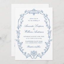 Victoriaans  Bloemen Stoffig Blauw QR code Trouwen