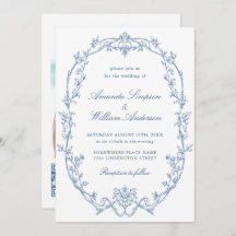 Victoriaans  Bloemen Stoffig Blauw QR code Trouwen