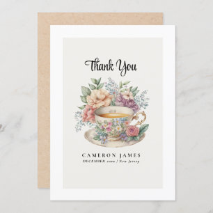 Victoriaans Bloemen Teacup Roos Tea Party Bedankkaart