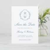 Victoriaans Bloemen Toile Blue Wedding Save the Da Save The Date (Staand voorkant)