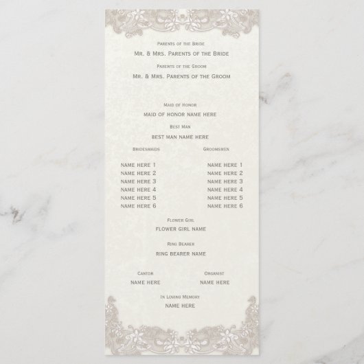 Victoriaans Bloemen Trouwprogramma Programma (Achterkant)