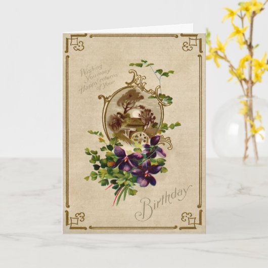 Victoriaans Bloemen Verjaardag Kaart (Gele Bloem)