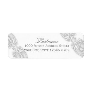 Victoriaans Bloemen Zilveren Grijs Kant Etiket