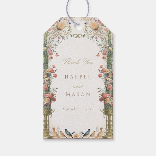 Victoriaans bloemenbruiloft dank u cadeaulabel (Voorkant)