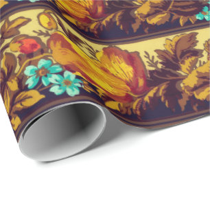 Victoriaans  bloemmotief Elegant bruin Cadeaupapier