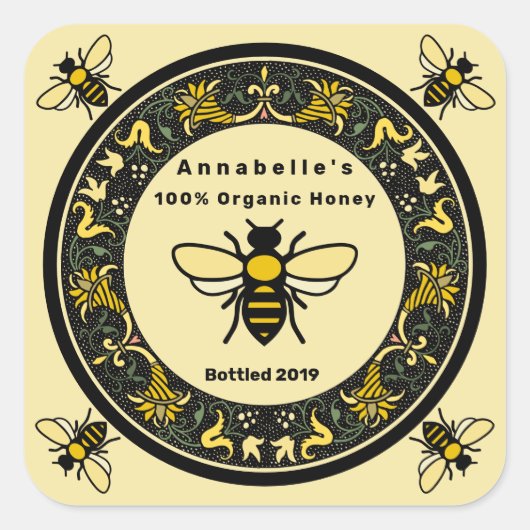 Victoriaans Boarder Honey Label Square (Voorkant)