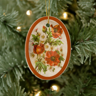  Victoriaans botanische rode papaver Keramisch Ornament