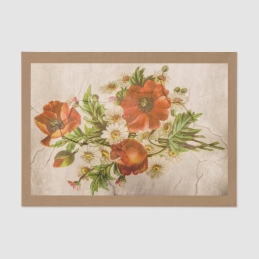 Victoriaans botanische rode papaver Tissuepapier (Voorkant)