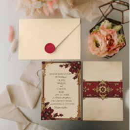 Victoriaans Bourgogne Deep Red Floral Kaart