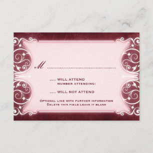 Victoriaans: Bourgogne & witte RSVP Kaartje