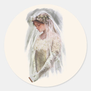  Victoriaans Bride met bijbelse Harrison Fisher Ronde Sticker