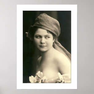 Victoriaans bruidsepia, bloemen zacht portret poster