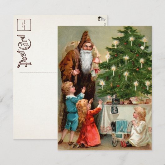 Victoriaans bruin Robed Santa Briefkaart (Voorkant / Achterkant)
