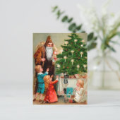 Victoriaans bruin Robed Santa Briefkaart (Staand voorkant)