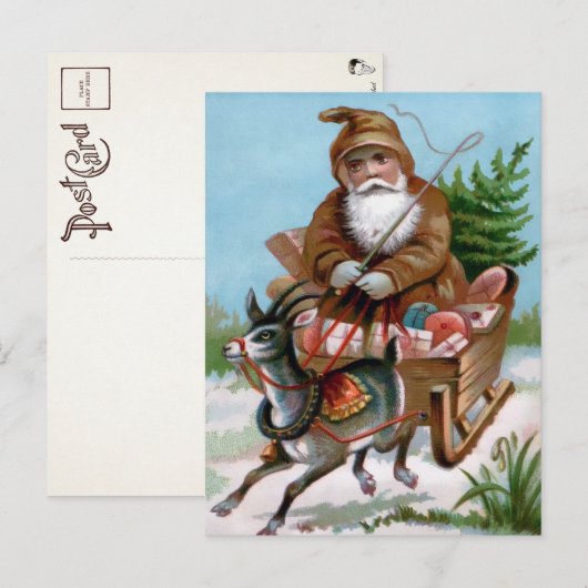 Victoriaans bruin Robed Santa Briefkaart (Voorkant / Achterkant)
