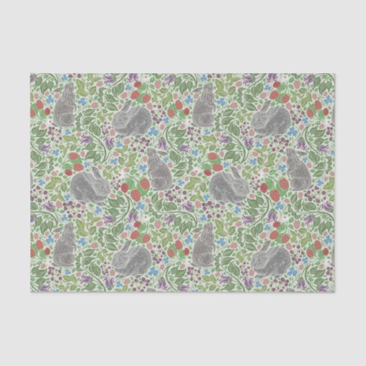 Victoriaans  bunny Rabbit Eats Berry Tissuepapier (Voorkant)