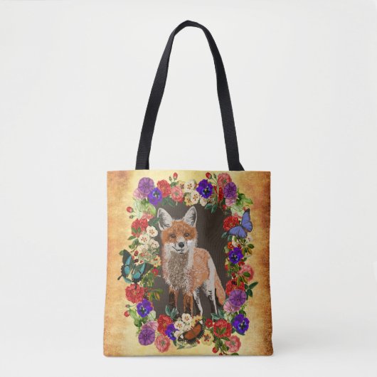 Victoriaans Canvas tas van Floral Fox & Butterfly (Voorkant)