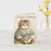 Victoriaans Cat Birthday Kaart (Gele Bloem)