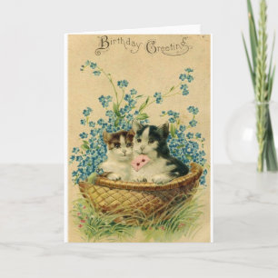 Victoriaans Cat Birthday Wenskaart Kaart