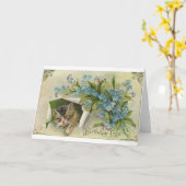 Victoriaans Cat Birthday Wenskaart Kaart (Gele Bloem)