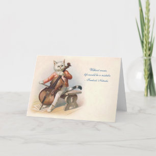 Victoriaans cello-spelende kat kaart