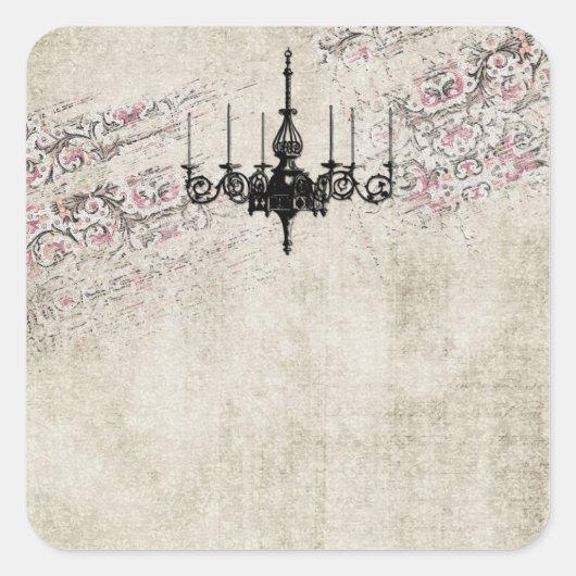 Victoriaans Chandelier Shabby Chic  Damask Vierkante Sticker (Voorkant)