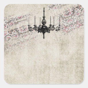 Victoriaans Chandelier Shabby Chic  Damask Vierkante Sticker