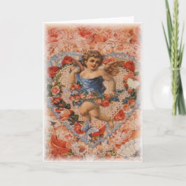 Victoriaans Cherub met hart en kant Feestdagen Kaart