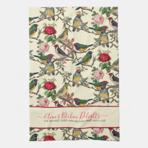 Victoriaans Chintzy Birds en Rozen  Patroon Theedoek
