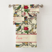 Victoriaans Chintzy Retro Vogels en Rozen Patroon Bad Handdoek (Insitu)
