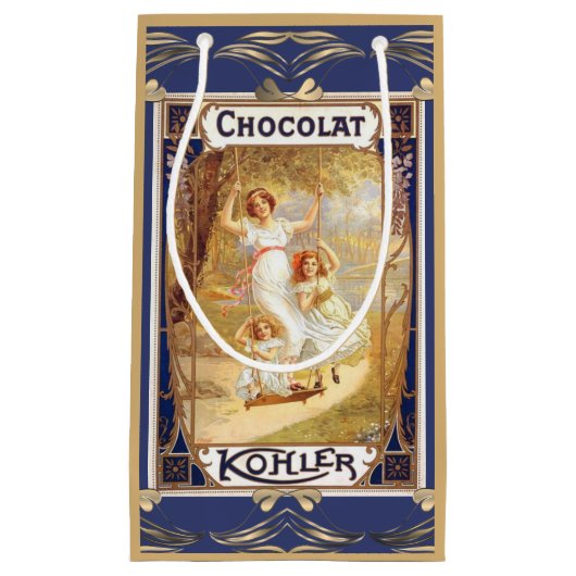 Victoriaans chocolade advertentie elegant blauw klein cadeauzakje (Voorkant)