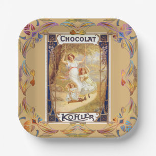 Victoriaans chocolade advertentie goudblauw papieren bordje