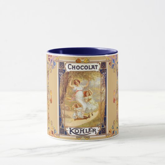 Victoriaans chocolade cacao label elegante reclame mok (Midden)