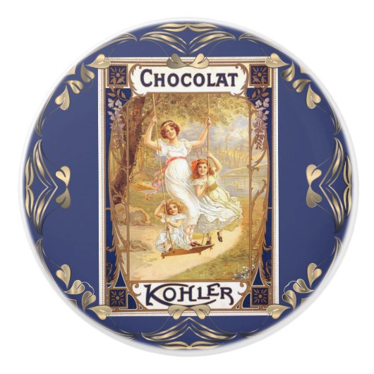 Victoriaans chocoladeetiket florale elegant keramische knop (Voorkant)