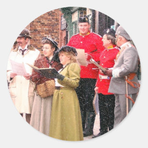 Victoriaans CHRISTMAS CAROL SINGERS Ronde Sticker
