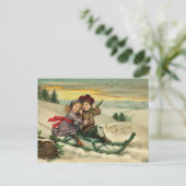 Victoriaans Christmas Sledding Briefkaarten (Staand voorkant)
